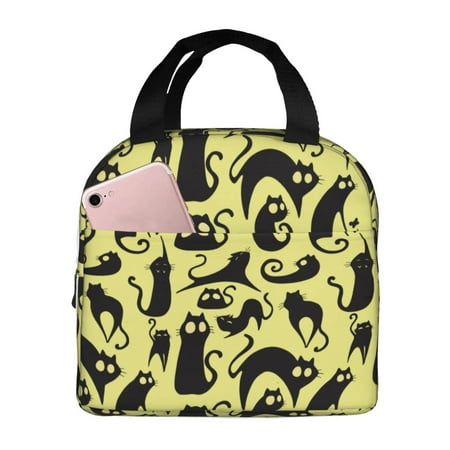Insulated Lunch Bag for Women Men - Abstract Cute Cat Black Leakproof Cooler Lunch Box for Women Men  Lunch Tote Bags for Work School Picnic Travel