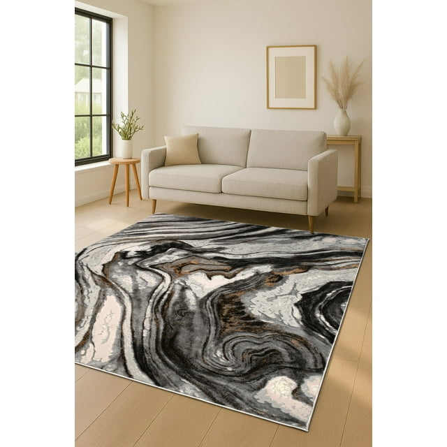 LaDole Rugs 9x12 ft Modern Earth Abstract Area Rug | Contemporary Large Carpet For Bedroom, Living Room, Home Office, Indoor Floor Décor | Grey Ivory
