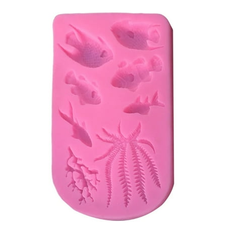 

3D Silicone Candy Mold Fish Seaweeds Baking Cake Chocolate Mould Heat Resistance DIY Tool Cake Decorating Tools Pink