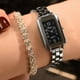 thumbnail image 5 of Ivpai Reloj femenino con esfera cuadrada de cuarzo y correa de aleación con pulsera de diamantes de imitación (negro plateado), 5 of 5