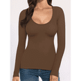 thumbnail image 4 of Womens Scoop Neck Long Sleeve Slim Fit T Shirt Tunic Tops Tee Coffee Color S, 4 of 9