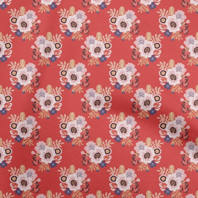 oneOone Cotton Flex Red Fabric Asian Retro Floral Craft Projects Decor Fabric Printed By The Yard 40 Inch Wide