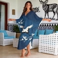 thumbnail image 3 of Xixirimido Cranes White Cherry Blossom Print Kaftan Dresses for Women Plus Size V-Neck Moo Moos Batwing Sleeve Caftan Beach Dress Bathing Suit Cover-Up Loungewear, 3 of 7