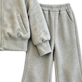 thumbnail image 7 of DJDLJWCJ 2 Piece Girls Outfit Set Fleece Lined Winter Warm Hoodie Jacket and Elastic Waist Wide Leg Pants Ser Gray Size 5T, 7 of 7