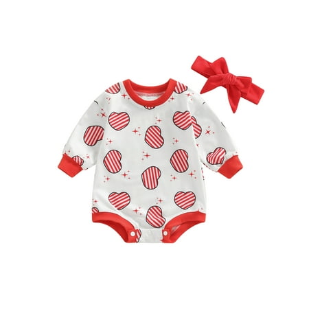 

Frobukio Toddler Baby Boys Girls Valentines Day Outfits Long Sleeve Star Heart Print Romper with Headband Sets Red 18-24 Months