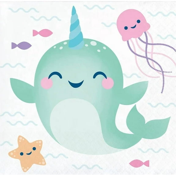 Narwhal Party Whale Sea Animal Summer Luau Theme Party Paper Beverage Napkins