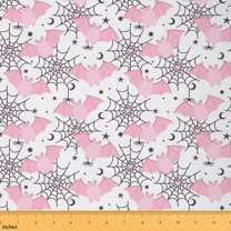 Homewish Kawaii Pink Bat 01 for Kid, Halloween Spider Web Room Decor Fabric by the Yard, Cartoon Stars Moon Sewing Fabric, Luxury Bedroom Decor