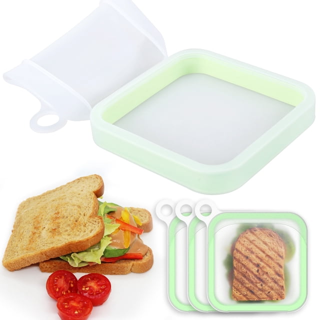 Grusce 3 Pcs Boîte de Rangement pour Sandwich en Silicone avec Couvercle 6 x 6 x 1.0 Pouces Récipient Réutilisable pour Toasts et Collations Micro-Ondes Sûr pour Enfants Adultes