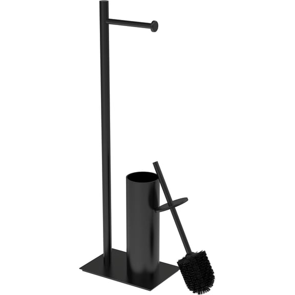 Toilet Paper Holder Stand,Bathroom Toilet Tissue Paper Roll Holder Free Standing with Toilet Brush and Holder Set, 304 Stainless Steel, Weighted Base, Heavy Duty (Matte Black)
