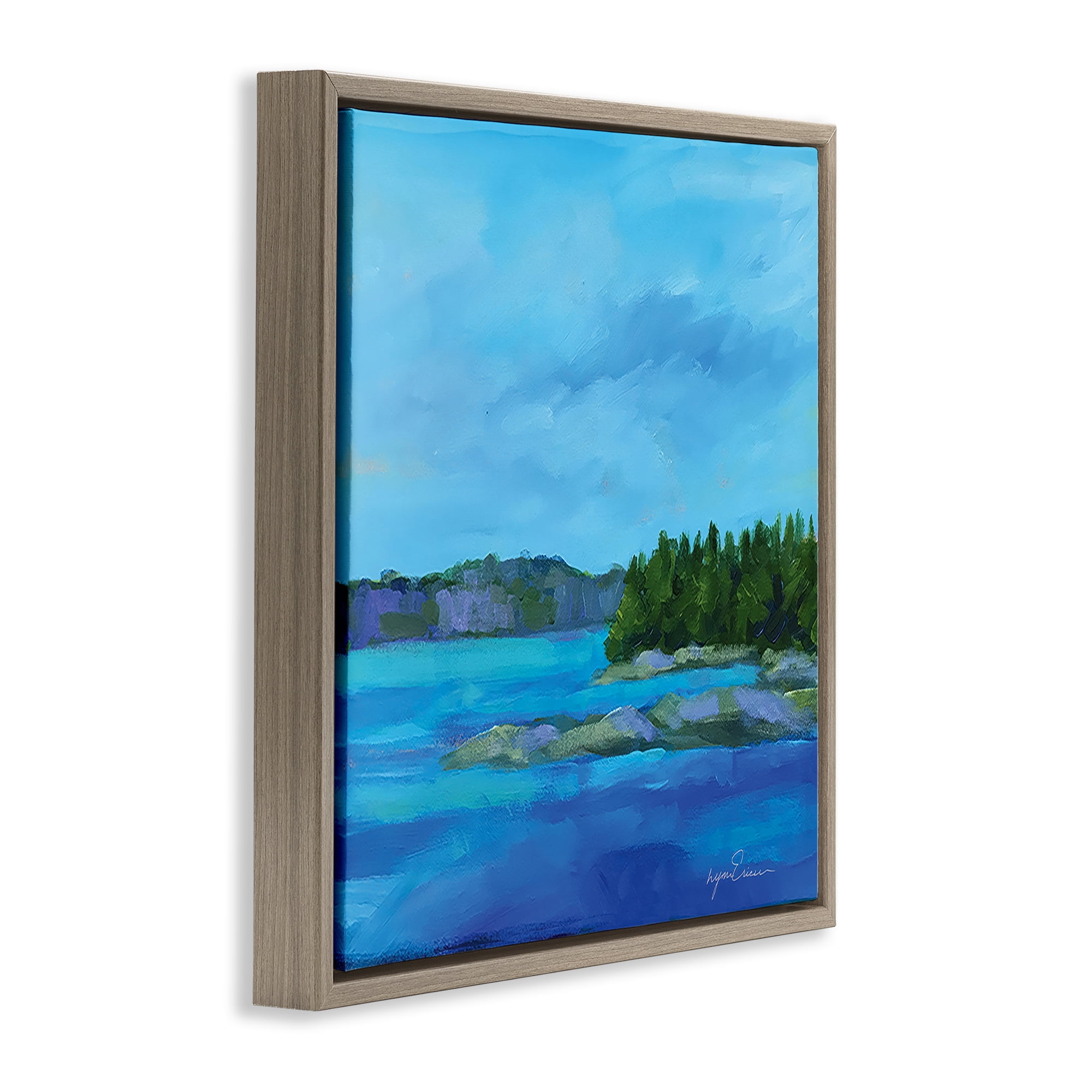 Stupell Industries Tranquil Blue Cove Brown Framed Floater Canvas Wall Art, design by Lynn Ericson Fine Art