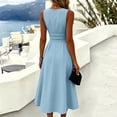 thumbnail image 4 of JULMCOMO Dresses for Women Round Neck Ruched Waist Pleated Elegant Summer Midi Dresses Sleeveless A Line Casual Sundresses Light Blue XL, 4 of 5