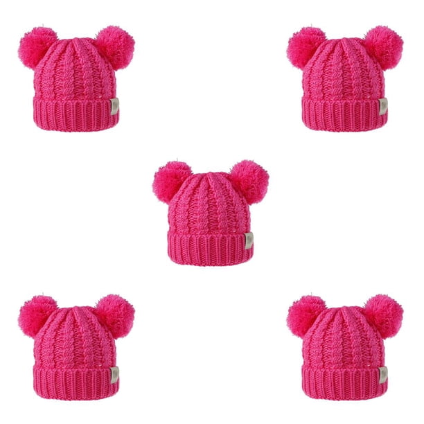 Qarigey Sombrero Lindo Multicolor Tejido Mixto Diseño de Doble Capa Sombrero Orejeras Plegables Gorras Hermoso Regalo para Niños Rosa roja 5Conjunto