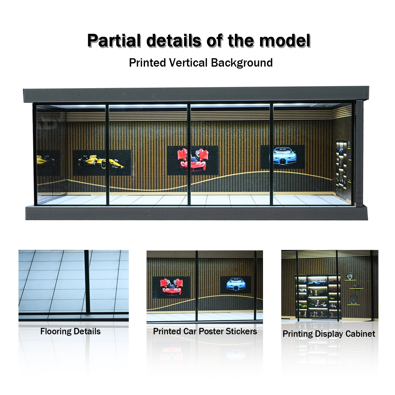 1/64 Scale Diorama Car Garage Display Case, Parking Lot Scene Model With LED Lighting, Adults, Men, Boys, Teens, Model Car Enthusiasts