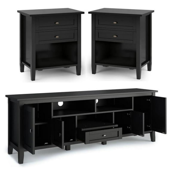 Home Square 3-Piece Set with 72" TV Media Stand 2 24" Bedside Nightstand Tables
