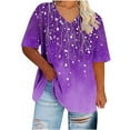 thumbnail image 4 of Women's Plus Shirt Floral Tunic Tops V-Neck T-Shirt Short Sleeve Blouses Cute Summer Tees With Curved Hem 2025 Trendy Casual Tshirt Vacation Garment, 4 of 5