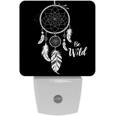 

LED Night Lights Plug into Wall 2-Pack 0.5W Plug in Night Light Dusk to Dawn White Bright Nightlight for Bedroom Bathroom Hallway Kitchen Dream Catcher Feather Mandala