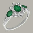 thumbnail image 3 of LBG British Made 9k White Gold Real Genuine Emerald & Diamond Womens Promise Ring - 33 size options - Size 5.75, 3 of 5