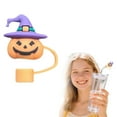 thumbnail image 2 of FENGGHAO Halloween Straw Toppers With Cute Pumpkin Design, Reusable Straw Cover For 40oz Tumblers, Halloween Accessories And Cup Decoration For Parties, Portable Orange Straw Cap, 2 of 5