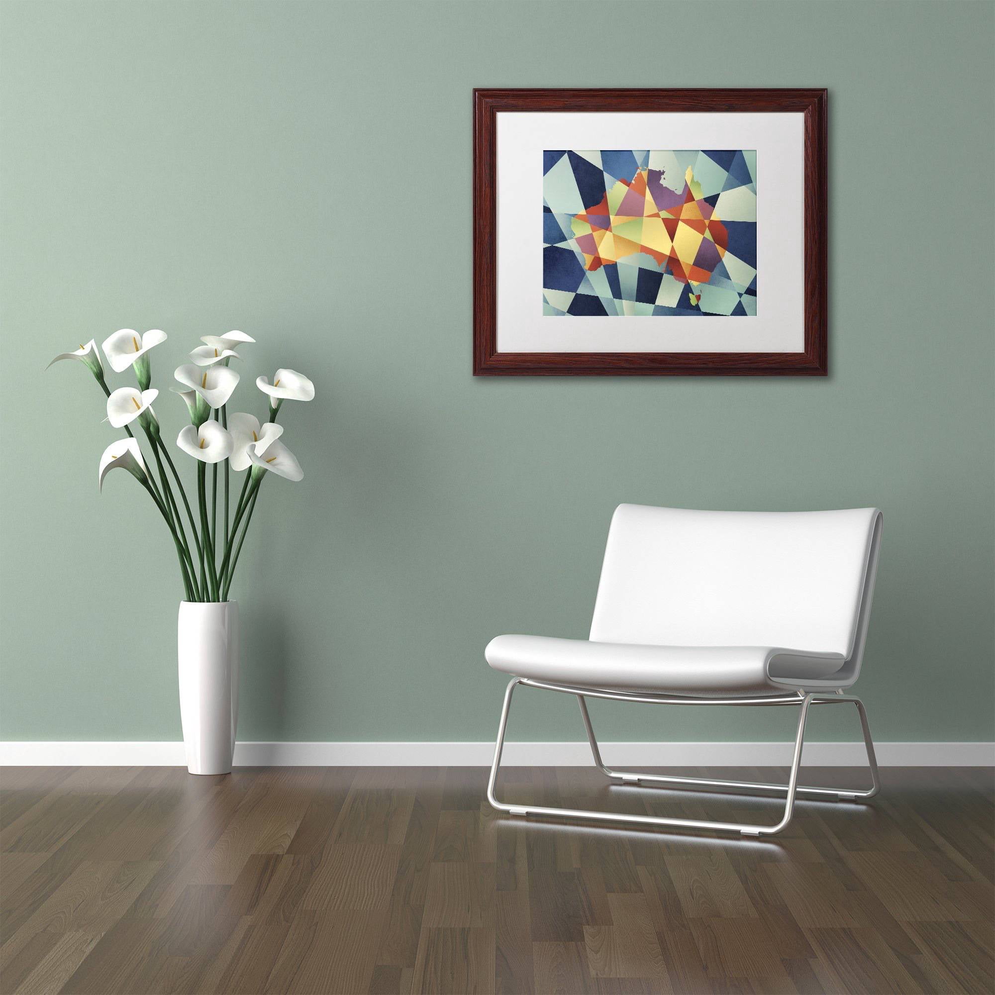 Trademark Fine Art 'Australia Geometric Retro Map' Canvas Art by Michael Tompsett, White Matte, Wood Frame