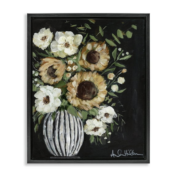 Stupell Industries Full Country Bouquet Botanical & Floral Painting Black Floater Framed Art Print Wall Art, 17 x 21
