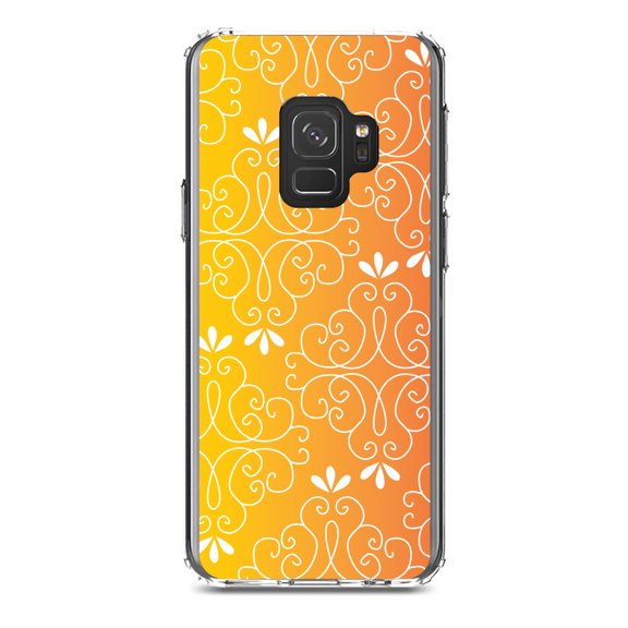 DistinctInk Clear Shockproof Hybrid Case for Samsung Galaxy S9 (5.8" Screen) - TPU Bumper, Acrylic Back, Tempered Glass Screen Protector - Yellow Orange Red Gradient