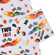 Titiweet Two Fast PresNok Wrapping Paper, 4 Large Sheets Race Car Wrapping Paper for Kids 2nd Birthday, 39.4 x 27.6 Inches Per Sheet(Two Fast Race Car)