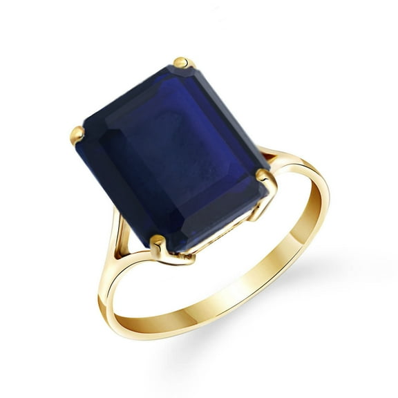 Galaxy Gold 14K Solid Yellow Gold Ring with Natural Octagon Sapphire, Size 8.0, 5.5-11 Sizes, September Birthstone, Symbol of Wisdom