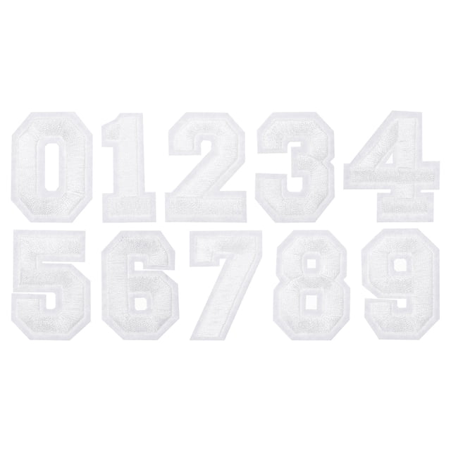 Parche Bordado de Números Uxcell, Números 0-9 Aplicación de Parche Bordado para Coser con Adhesivo para Ropa, Vestidos, Jeans, Zapatos, Sombreros DIY Blanco