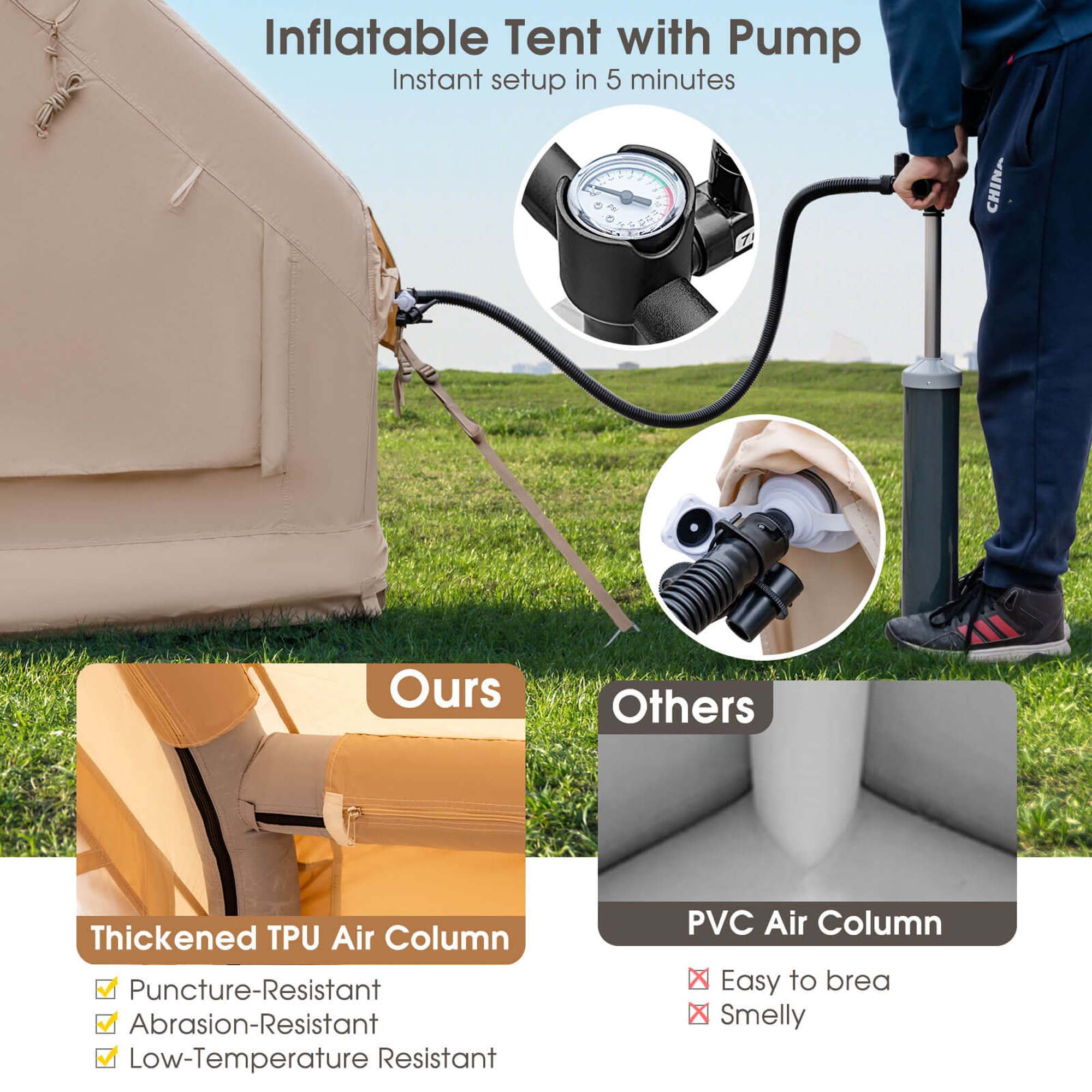 Costway 2 Person Inflatable Camping Tent with Carrying Bag