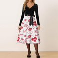 thumbnail image 2 of Valentine Dress for Women 1950S Retro Long Sleeve V-Neck Cocktail Dresses with Belt Love Heart Printing A-Line Dress Pink 2XL, 2 of 5