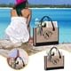 thumbnail image 2 of YOOLIFE Bolso de playa de yute inicial amarillo Bolso de maquillaje con bolsillos con cremallera Correa ajustable para el hombro Regalo de cumpleaños para damas, 2 of 5