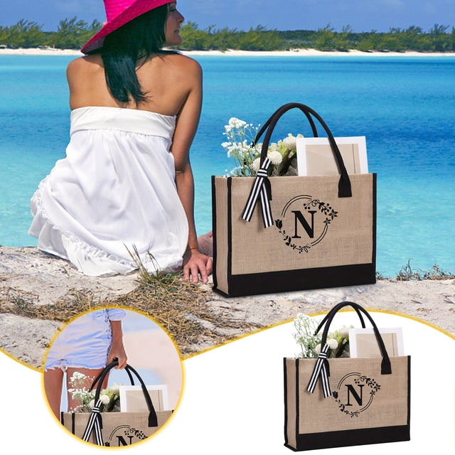 Ganfancp Yoolife Initials Bolsa de Yute y Bolsa de Cosmeticos Bolsa de Playa con Bolsillo de Cremallera Correa Ajustable Regalo de Cumpleaños para Mujeres Ofertas de La Semana Mantenga Todo