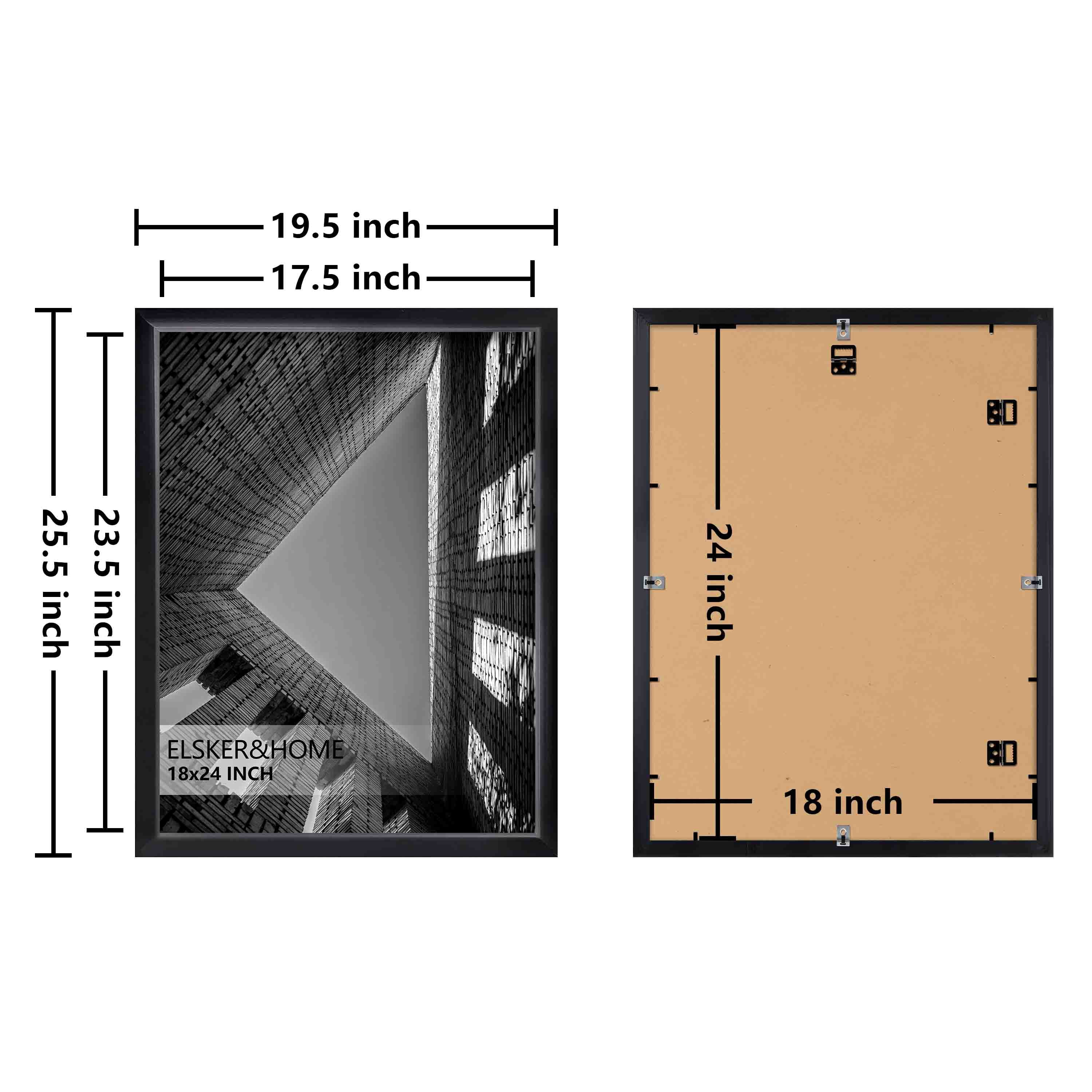 ELSKER&HOME 18 x 24 Poster Frame 4 Pack, Black Picture Frame for Horizontal or Vertical Wall Mounting, Multi-Purpose Home Office Decor for 18x24 Photos