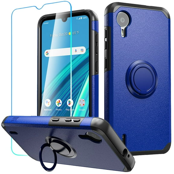 Designed for Cricket Debut S2 Kickstand Tough Hybrid with 360° Rotate Ring Stand Magnetic PC TPU Shockproof   Screen Protectror Phone Case Cover [Blue]