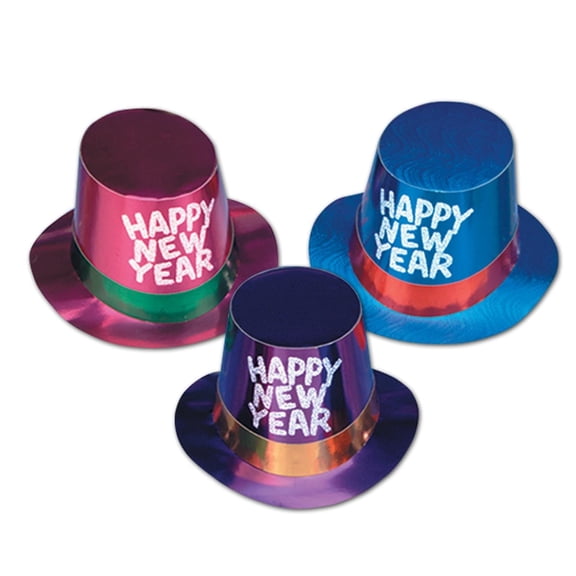 Beistle Assorted Foil Happy New Year Hi-Hats silver glitter (Case of 25)