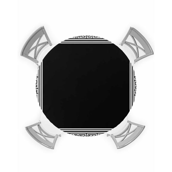 nqOlkjepod Black Geometric Round Tablecloth, Fitted Table Cover with Elastic for 45"-54" Round Tables, Country Farm Traditional Chinese Tile Table Cloth Outdoor Dinning Party Waterproof Tablecloths