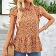 thumbnail image 2 of Camisas de gasa de manga corta con estampado floral para mujer Moda de verano Blusa de gasa de manga corta con volantes y volantes para mujer naranja XL, 2 of 8