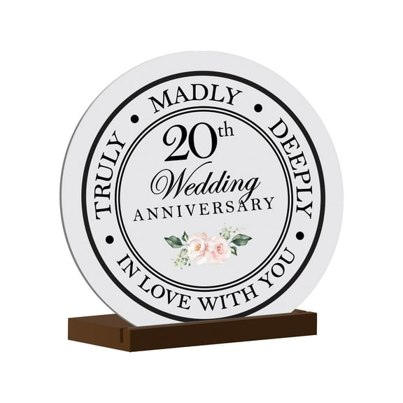 LifeSong Milestones Unique 20th Wedding Anniversary Sign with Wooden Base