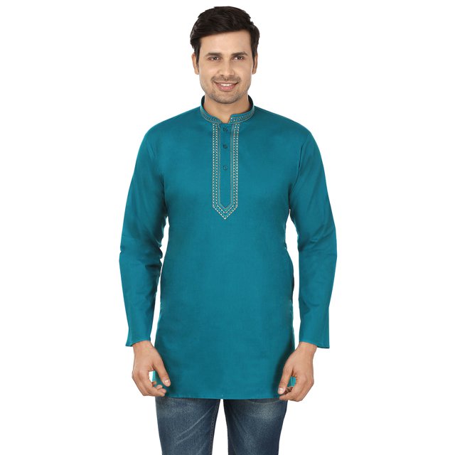 Chemise de Mode Indienne pour Homme, Kurta Courte en Coton (Green2, TG)