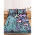 thumbnail image 2 of Full Size Fitted Sheet Set - Purple Floral 3 Piece Bedding Sets 16" Deep Pocket Fitted Sheet with 2 Pillowcases Vintage Cracked Wall Country Rustic Brushed Microfiber Hotel Luxury Bed Sheets, 2 of 9
