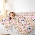thumbnail image 3 of Erosebridal Kids Black White Soccer Print Twin Bedding Sets 7-Piece,Cute Bow Knot Green Leaves Bedding Comforter Set for Teens Girls,Pink Reversible,Luxury Bedroom Decor, 3 of 6