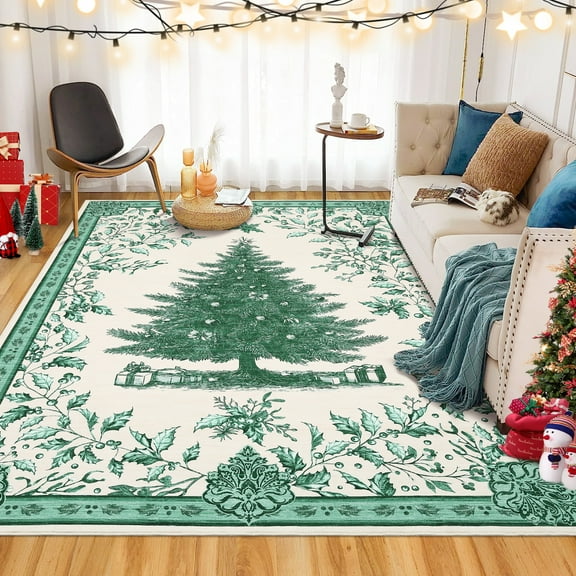 Christmas Area Rug ,Christmas Tree Print Washable Soft Bedroom Carpets,Stain Resistant Non-Slip Living Room Rug,Holiday Decor Untra-Thin Carpet Mats for Nursery