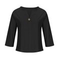 thumbnail image 4 of MIUOWANP Women Half Sleeves Casual Shirts Women's Fashion Summer V Neck Leisure Three-quarter Sleeve Solid Tops Black S, 4 of 5