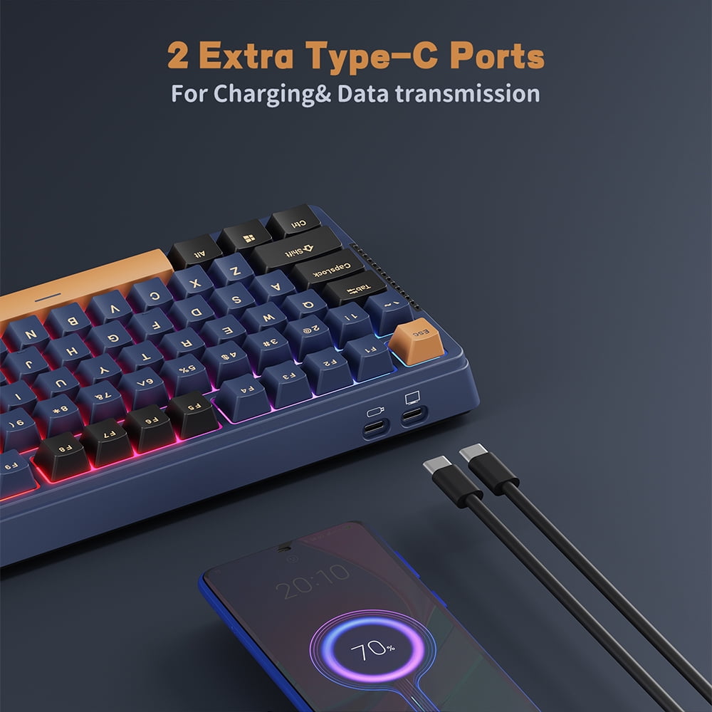 RK ROYAL KLUDGE H81 Hot Swappable Mechanical Keyboard Triple Mode 2.4G Bluetooth USB-C Knob Control Wireless Gaming Keyboard Gasket Mounted with RGB Backlit SkyCyan Switch 75% Layout 81 Keys Black