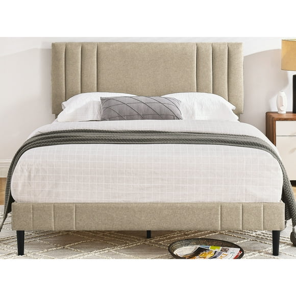 DeCoro Chicago Modern Tufted Upholstered Platform King Size Bed Frame, Linen
