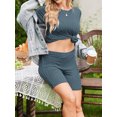 thumbnail image 4 of Weardear Maternity Outfits Set 2 Piece Matching Sets Ribbed Knit Side Split Short Sleeve Shirts and Biker Shorts Pregnancy Loungewear, 4 of 6