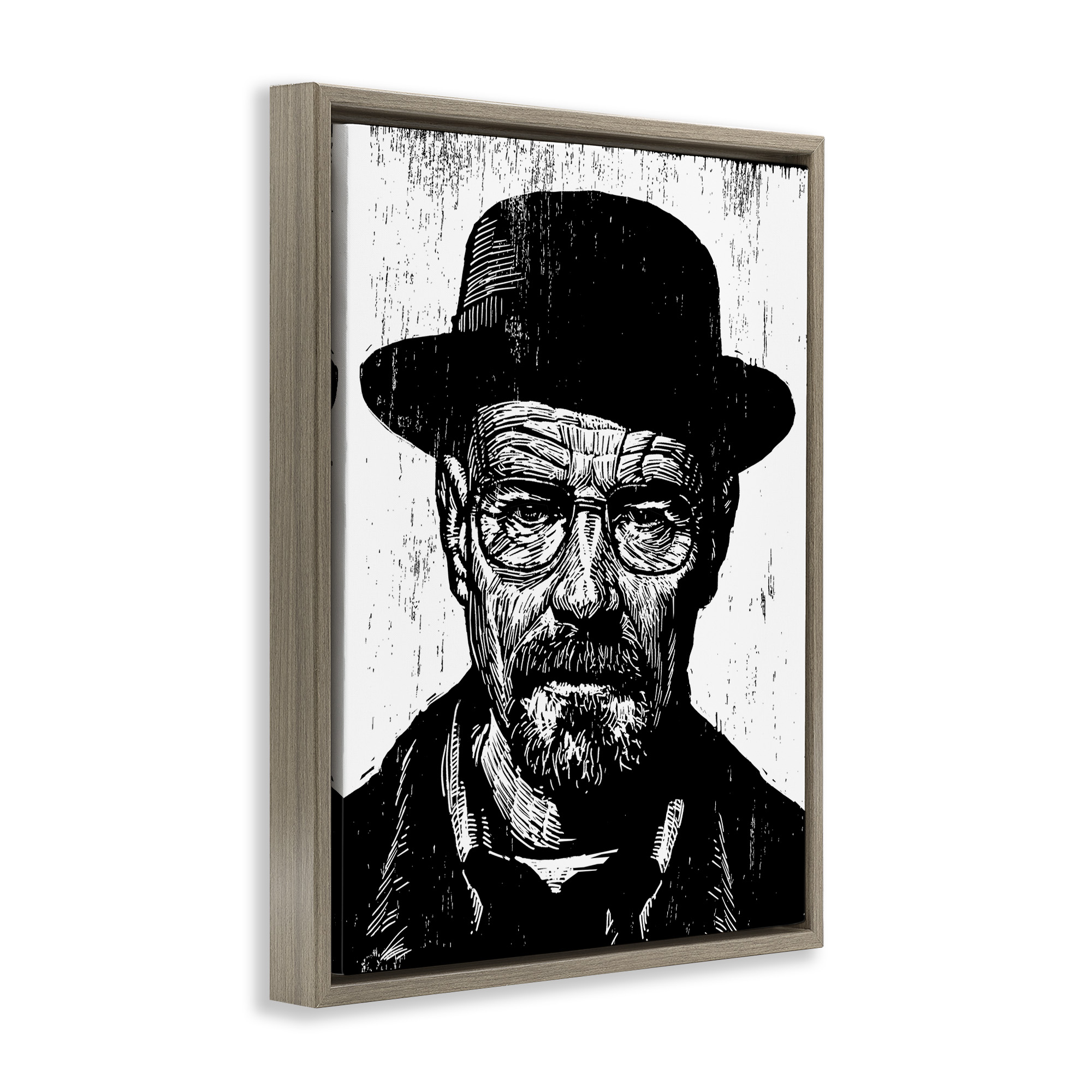 Stupell Industries Heisenberg Famous TV Portrait Abstract Painting Brown Floater Framed Canvas Art Print Wall Art, 17 x 21