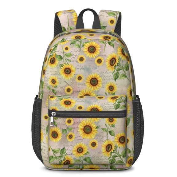 Sunflower Pink Pattern 17" Waterproof Oxford School Backpacks for Teens, S-Shape Padded Straps, for School, Travel, Hiking, Camping