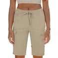 thumbnail image 2 of Kinrui Bermuda Shorts for Women Knee Length Casual Summer Mid Rise Cargo Pockets Elastic Waist 11 Inch Inseam Long Chino Shorts Khaki XL, 2 of 6