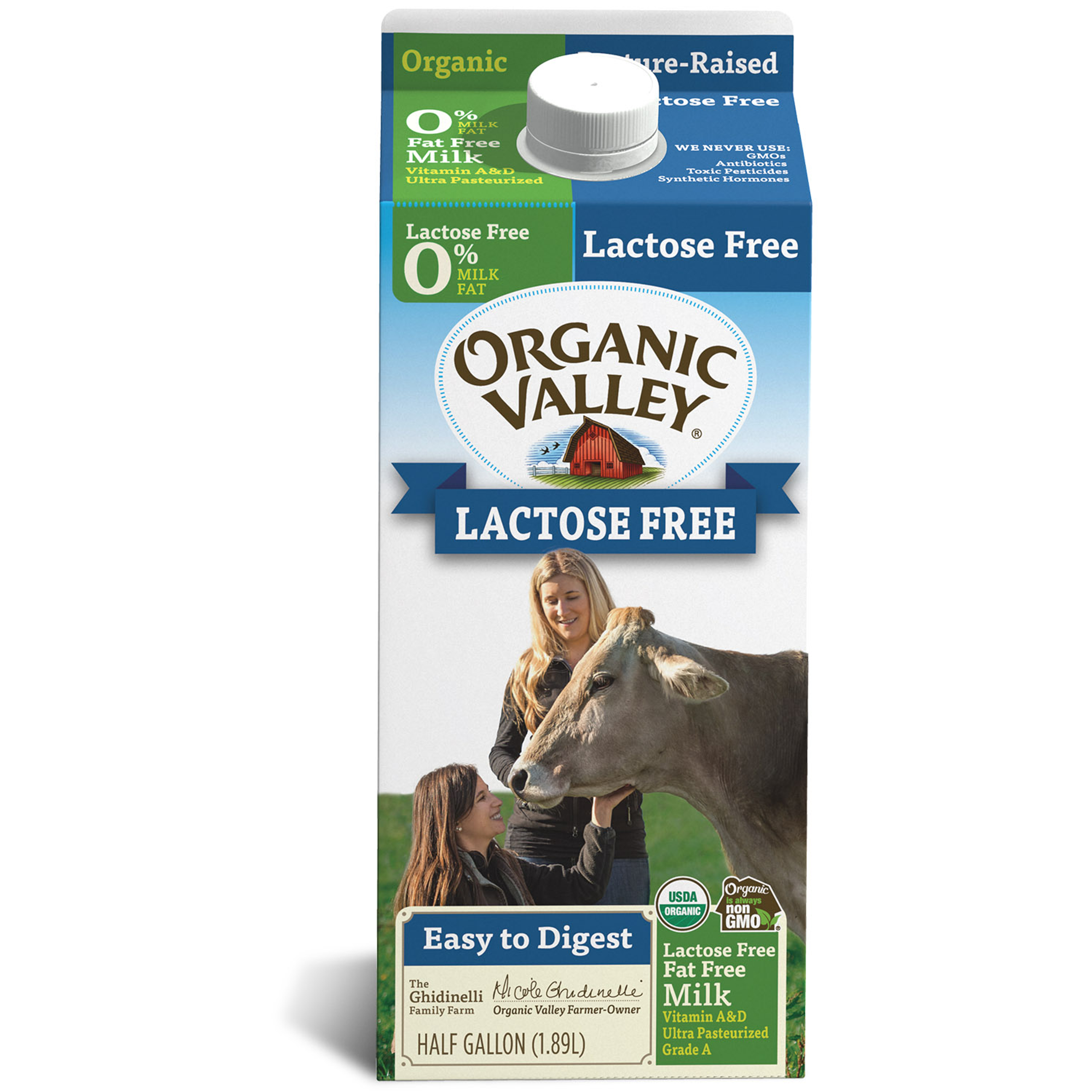 Organic Valley Ultra Pasteurized Fat Free Lactose Free Milk 64 Oz Half Gallon Walmart Com Walmart Com